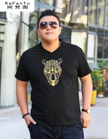 珂梵图夏季肥款大肚子男装短袖t恤潮胖子宽松版加肥加大码半袖体恤200