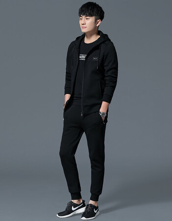 套装男春秋三件套运动服套装男士休闲套装运动装男运动服装男 黑色 l
