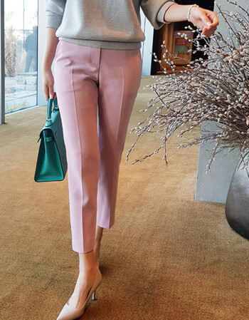 春新款西装裤女九分裤浅色修身显瘦小脚裤中腰休闲宽松百搭裤 藕色 xl