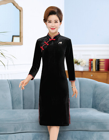 高端旗袍2018夏装新款中老年改良复古低开叉旗袍裙妈妈装婚宴礼服