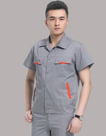 夏季工程服短袖套装车间制服工程师服装电焊汽修厂工装劳保服 浅灰色