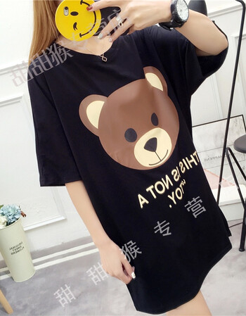 ulzzang短袖t恤裙女宽松中长款包臀卡通高飞狗短裙潮 sz--1809黑色 xl