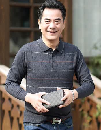 南极人爸爸春装男40-50岁中年男士长袖t恤中老年爷爷装针织衫体恤抖音