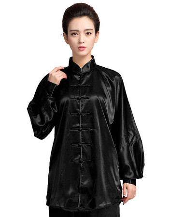 春秋弹力丝男女太极服中老年夏季表演练功晨练服 黑色 xs