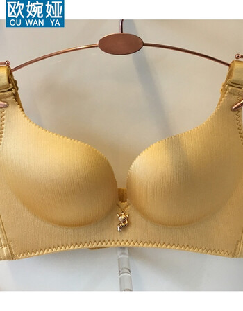 婉娅2018无痕无钢圈文胸光面t恤深v聚拢侧收感受土豪金品牌内衣 金色