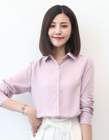 韩版显瘦雪纺衫2018春装白衬衫长袖上衣女式职业宽松休闲衬衣大码