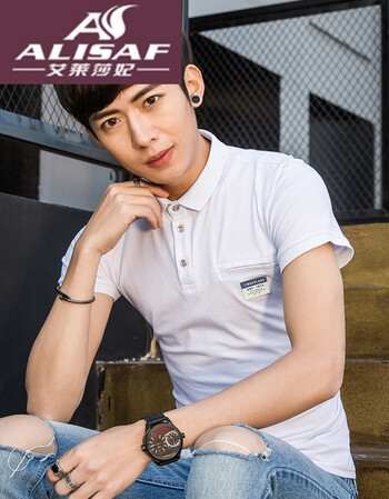 t恤男短袖翻领修身青学生有领t夏韩半袖polo衫 白色 m