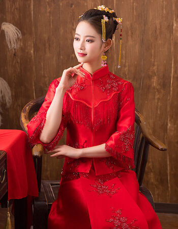 秀禾服新娘2018新款春夏中式婚服结婚嫁衣敬酒服礼服红色秀和 红色
