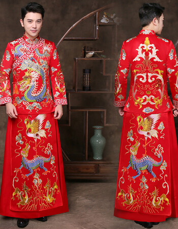 果果木中式结婚礼服新款秀禾服男款新郎男士敬酒服唐装龙凤褂旗袍大褂