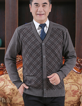 中老年男装针织开衫秋冬季爸爸父装针织衫线衫大码男士毛衣外套sn5815