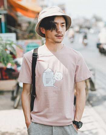 【148】2018新款男士短袖t恤小奶猫印花t恤纯棉圆领宽松半袖t恤男t