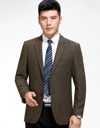 2018新款男式休闲西装外套男士中年羊毛单西服爸爸装 2-006 175/l