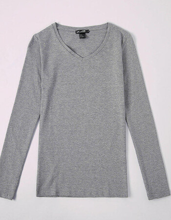 简单血纯白丅土全白紧身长袖桖春秋上衣服打底衫 纯色v领灰色(优质版)