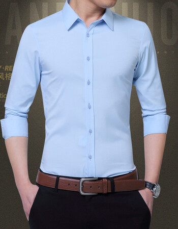 登 男士衬衫修身韩版秋季商务免烫纯色衬衣职业正装白衬衫男长袖寸衫