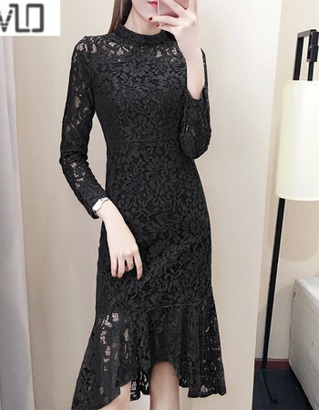 女2018秋装新款韩版长袖包臀修身显瘦中长款打底鱼尾裙女潮 黑色 2xl