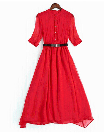 灿杨红色重磅真丝连衣裙女2018新款桑蚕丝气质中长款