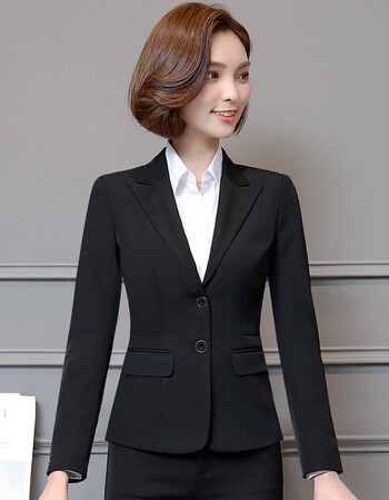 新款长袖职业装西装套装黑色长裤衬衫西服裙三件套面试正装工作女