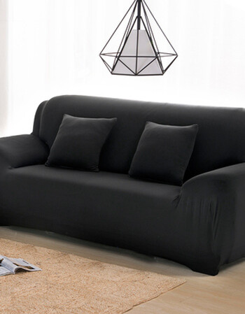 全包式组合通用型毛绒单人布艺纯棉双人棉麻全包沙发套三人位 黑色