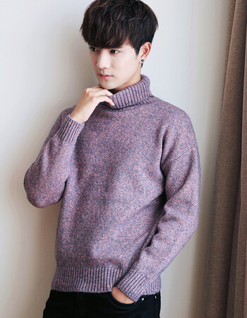 男士高领毛衣修身韩版套头青年打底衫加厚加绒针织衫潮男线衣 紫色 l