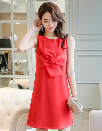 新款夏季连衣裙女 韩版纯色a字裙短裙拼接无袖圆领女裙一件 红色 xl