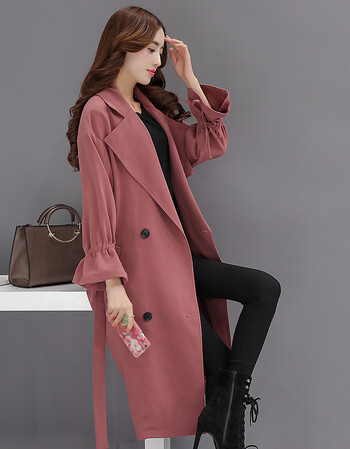 lisa 秋装 优雅韩版纯色翻领长袖中长款风衣京东商城官网女sn3300