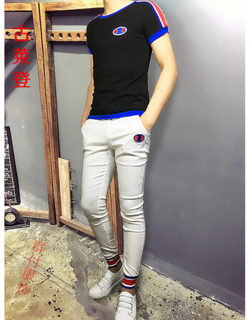 红人同款短袖t恤套装男两件套体恤半袖社会精神小伙全套高迪 白裤黑衣