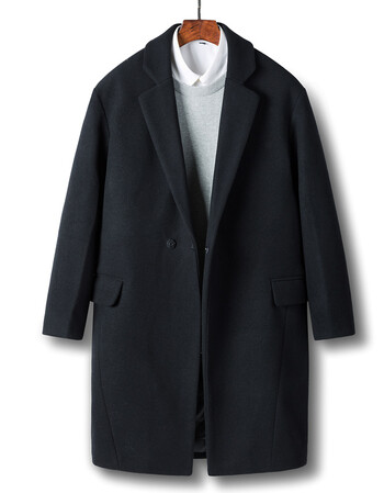 男中长款呢子大衣男冬季新款韩版宽松青年男士呢子外套大衣男 黑色 s