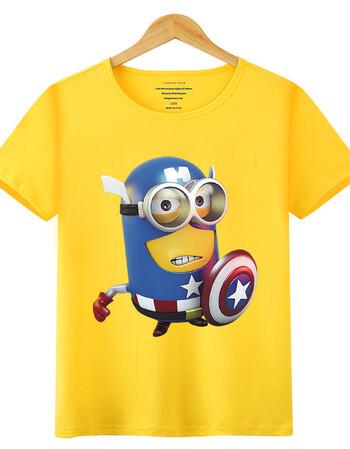 童装男夏装 纯棉新款韩中大童小黄人卡通潮款儿童男童短袖t恤 黄色