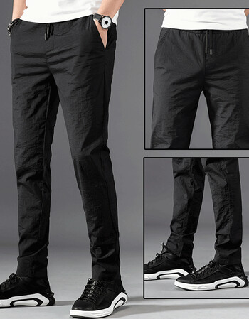 款卡其色裤子男韩版修身小脚松紧腰男士休闲裤男裤潮 njr6666黑色 28