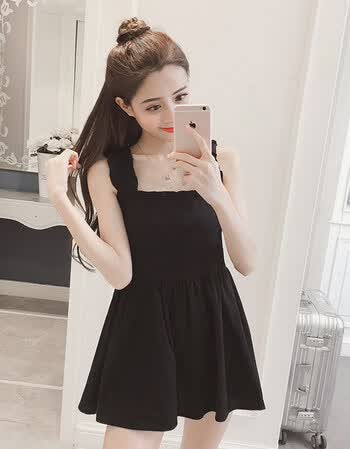 女装夏装2018新款韩版小清新吊带无袖连衣裙女宽松甜美复古港味超短裙