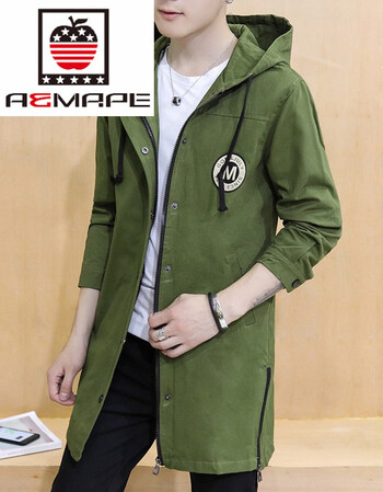 bf外套男秋季2018新款韩版休闲潮流帅气修身秋装连帽夹克上衣 军绿色