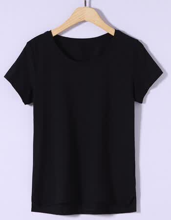 2018夏装短袖t恤女时尚修身韩版不规则纯色上衣精梳棉打底衫 黑色 4xl