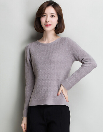 恒源祥纯羊毛针织衫女秋冬女士羊毛衫立体织纹打底衫套头圆领毛衣