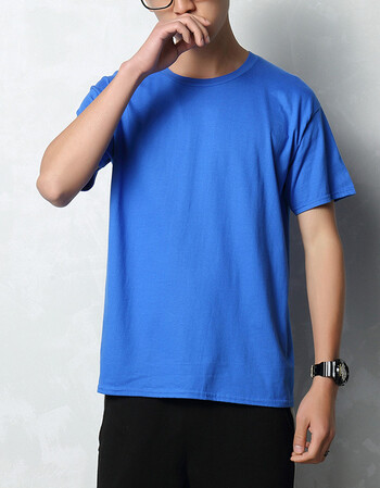 2018男式t恤 男青少年薄款纯色体恤衫圆领短袖宽松体恤男装 蓝色 xl