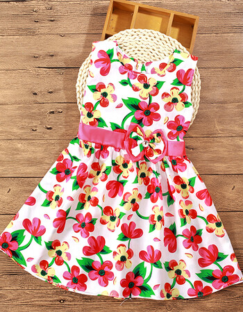 女童中长款连衣裙夏洋气新款3-9公主裙中大童小女孩碎花裙子 红阳花