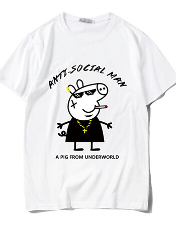 佩奇t恤情侣衣服成人恶搞抖音同款社会人乔治短袖男女潮 佩奇抽烟白