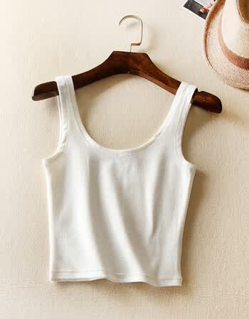 春夏女装双u领吊带小背心 白色纯棉短款修身外穿裹胸打底衫 白色 l