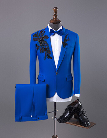 演出服男2018新款现代歌手主持人服装司仪礼服表演服 蓝色 s