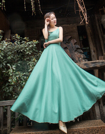 2018女装连衣裙拉链露背雪纺连衣裙靛青色吊带大摆裙子长裙风 靛青 m