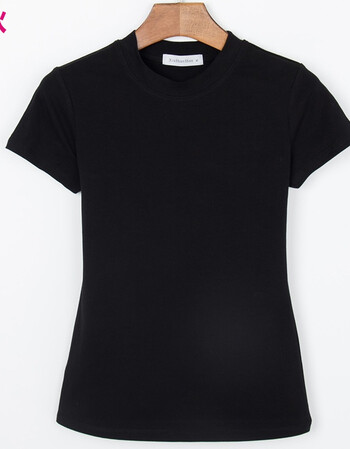 短袖t恤夏天上衣服丅桖体血土裇运动衫百搭女装贴身紧身显胸夏装 黑色