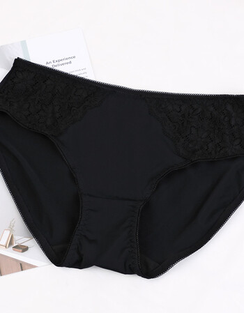 中腰舒适棉质柔软面料内裤透气性感刺绣提臀三角裤女士大码短裤 黑色