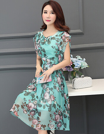 夏装夏季雪纺连衣裙女2018新款妈妈装女装气质显瘦短袖大码碎花裙子
