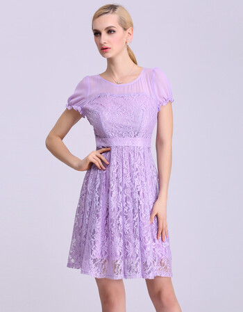 淡紫色蕾丝连衣裙 艺蔓镂空花朵大码短袖长裙913t0028a22 浅紫色 m