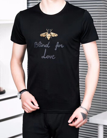 versaees portrait男装古奇风格青年圆领上衣短袖t恤衫小蜜蜂半袖打底