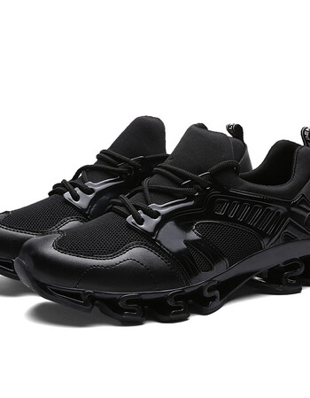 夏季运动鞋新款男鞋弹簧减震跑步鞋男休闲鞋透气刀锋黑武士跑鞋 黑色
