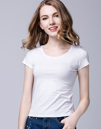 梵藜莫代尔棉圆领短袖t恤女夏季修身显瘦白色打底衫百搭纯色短款上衣