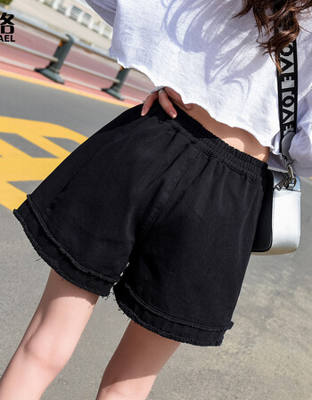 黑色牛仔短裤女夏高腰2018新款韩版百搭宽松毛边a字阔腿热裤 黑色 s