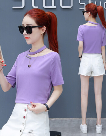2018夏季新款宽松韩范短袖怪味少女白色t恤女装ins火的上衣服潮 紫色