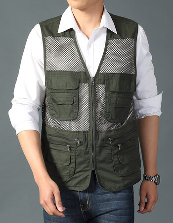 男装夏季户外男款多口袋马夹网眼透气多功能垂钓背心男速干钓鱼马甲