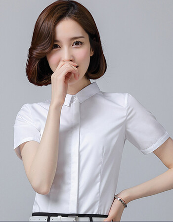 职业女装衬衫短大码小领女士女生半袖灰色衬衣银行职员春夏款 白色